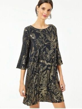 Lilly Pulitzer Ophelia Swing Dress Black Gold Metallic XXL
